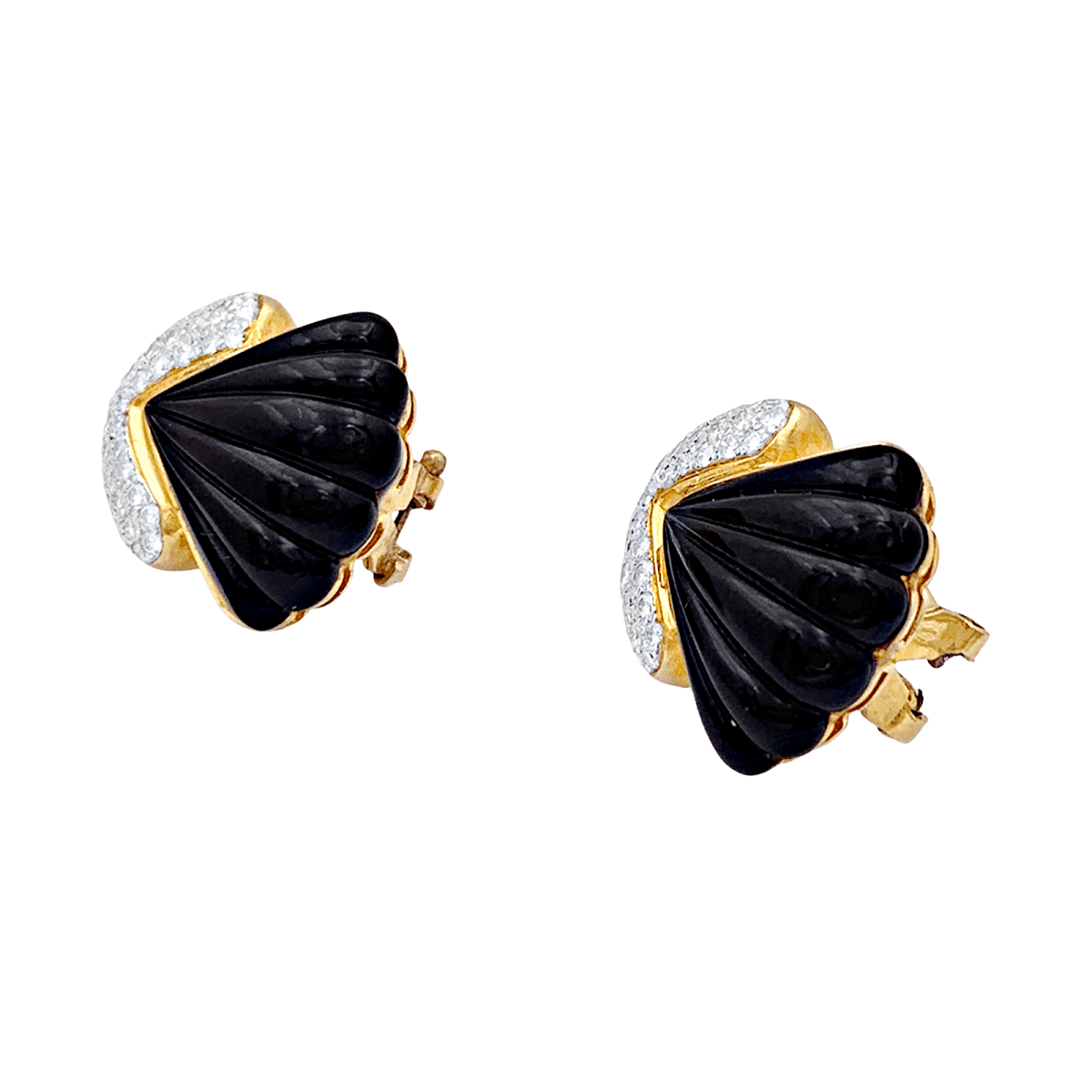 Boucles d'oreilles Clips en or jaune, onyx et diamants - Castafiore