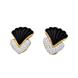 Boucles d'oreilles Clips en or jaune, onyx et diamants - Castafiore