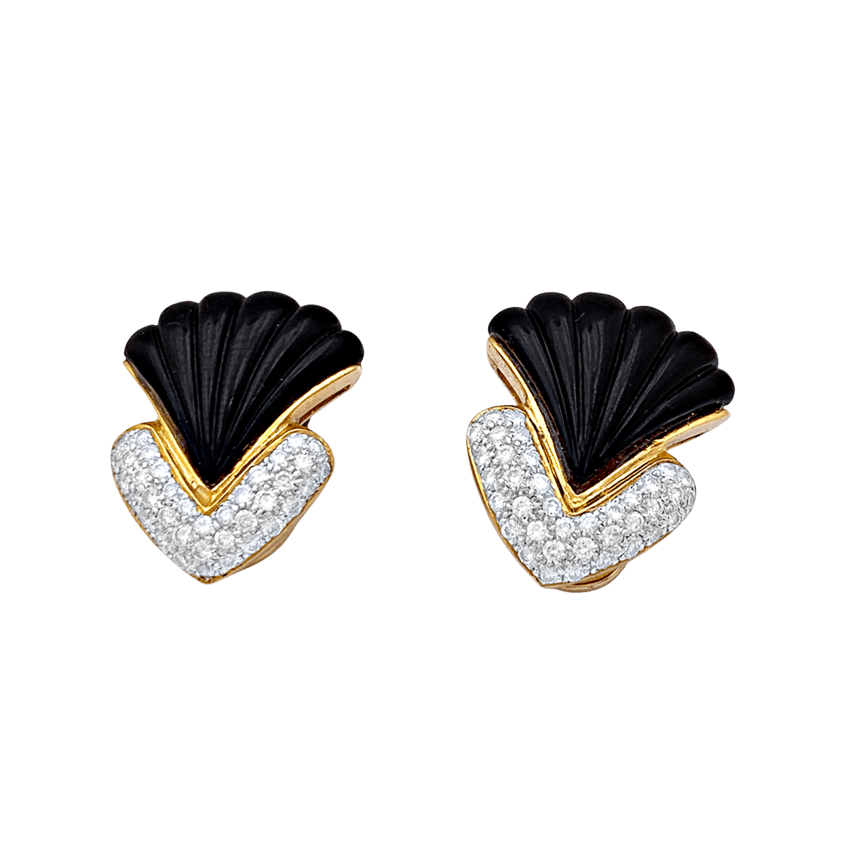 Boucles d'oreilles Clips en or jaune, onyx et diamants - Castafiore
