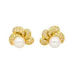 Boucles d'oreilles Clips en or jaune, perles et diamants - Castafiore