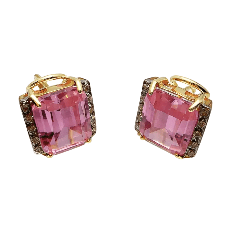 Boucles d'oreilles Clips en or jaune, pierres et diamants - Castafiore