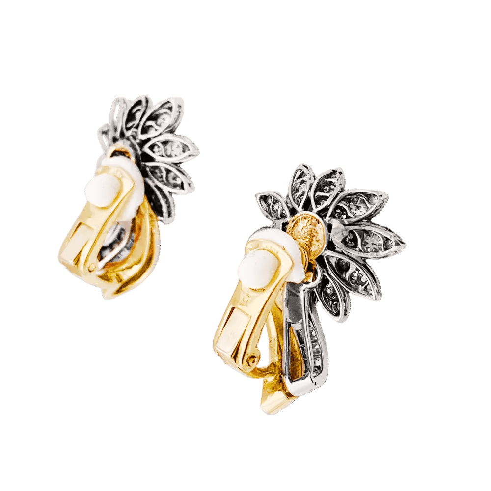 Boucles d'oreilles Clips en or jaune, platine, et diamants - Castafiore