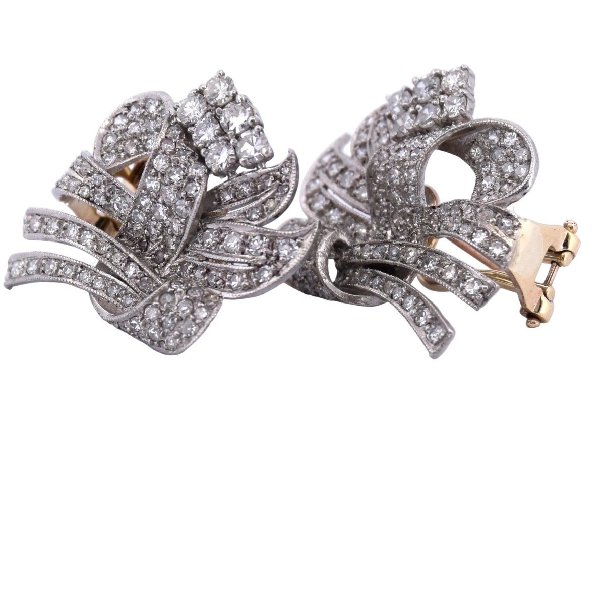 Boucles d'oreilles Clips en or jaune, platine et diamants - Castafiore