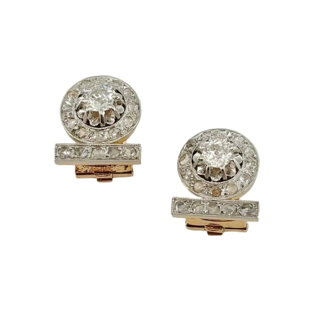 Boucles d'oreilles Clips en or jaune, platine et diamants - Castafiore