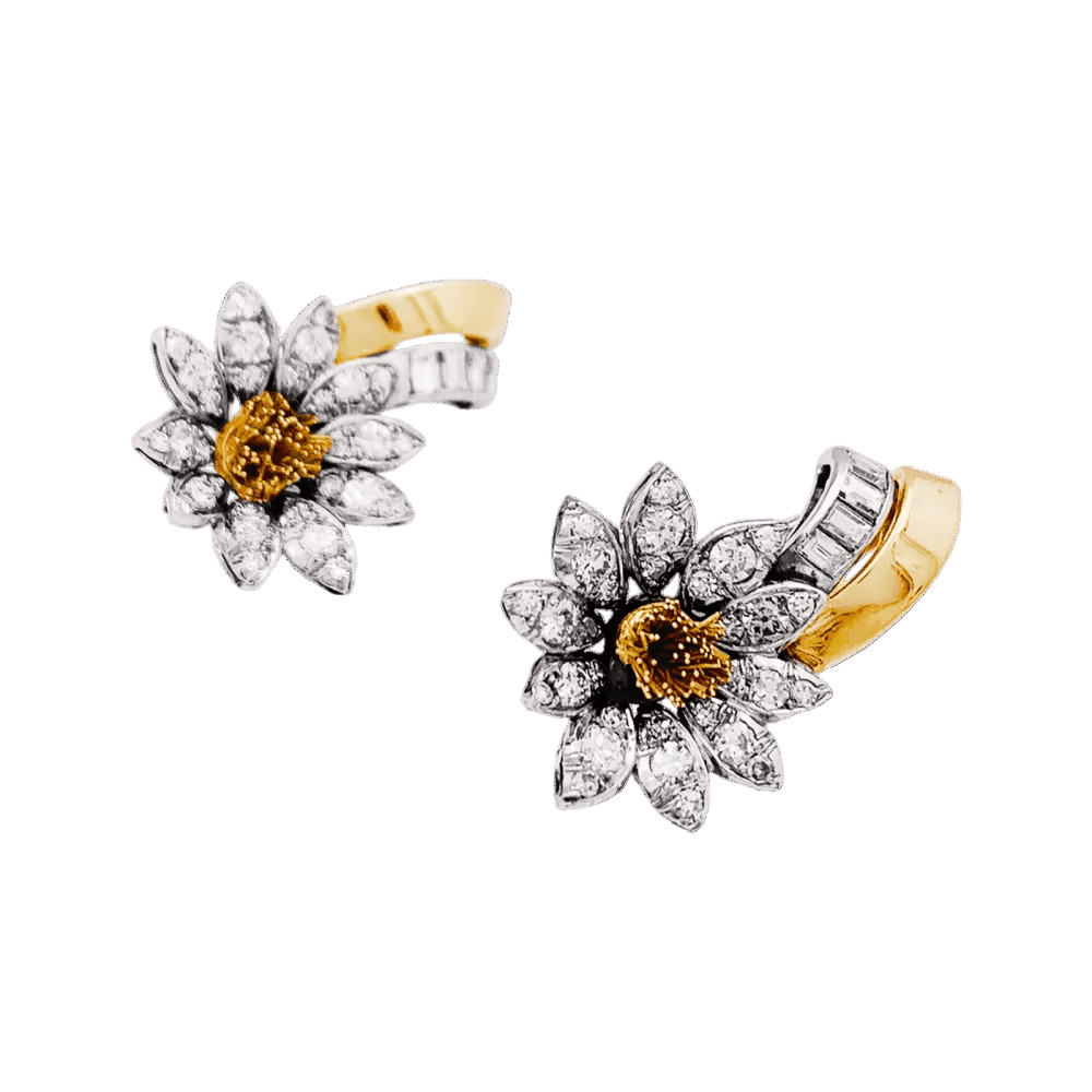 Boucles d'oreilles Clips en or jaune, platine, et diamants - Castafiore