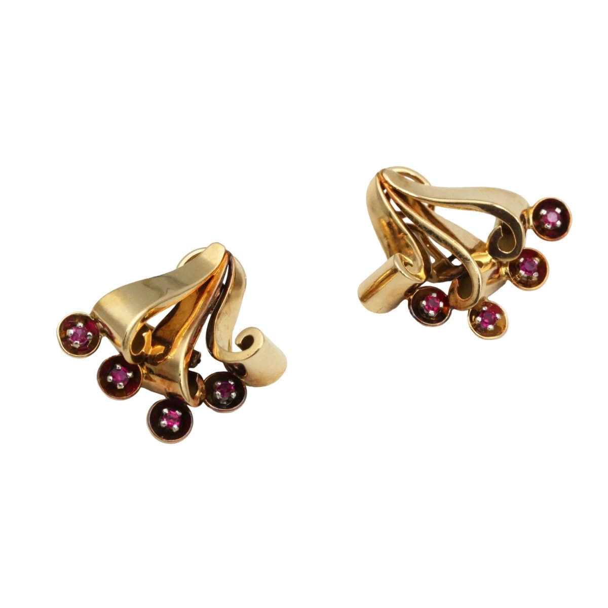 Boucles d'oreilles Clips en or jaune, platine et rubis - Castafiore