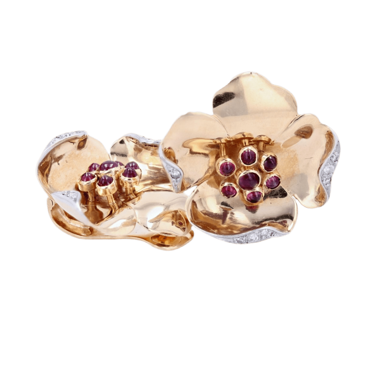 Boucles d'oreilles Clips en or jaune, rubis et diamants - Castafiore