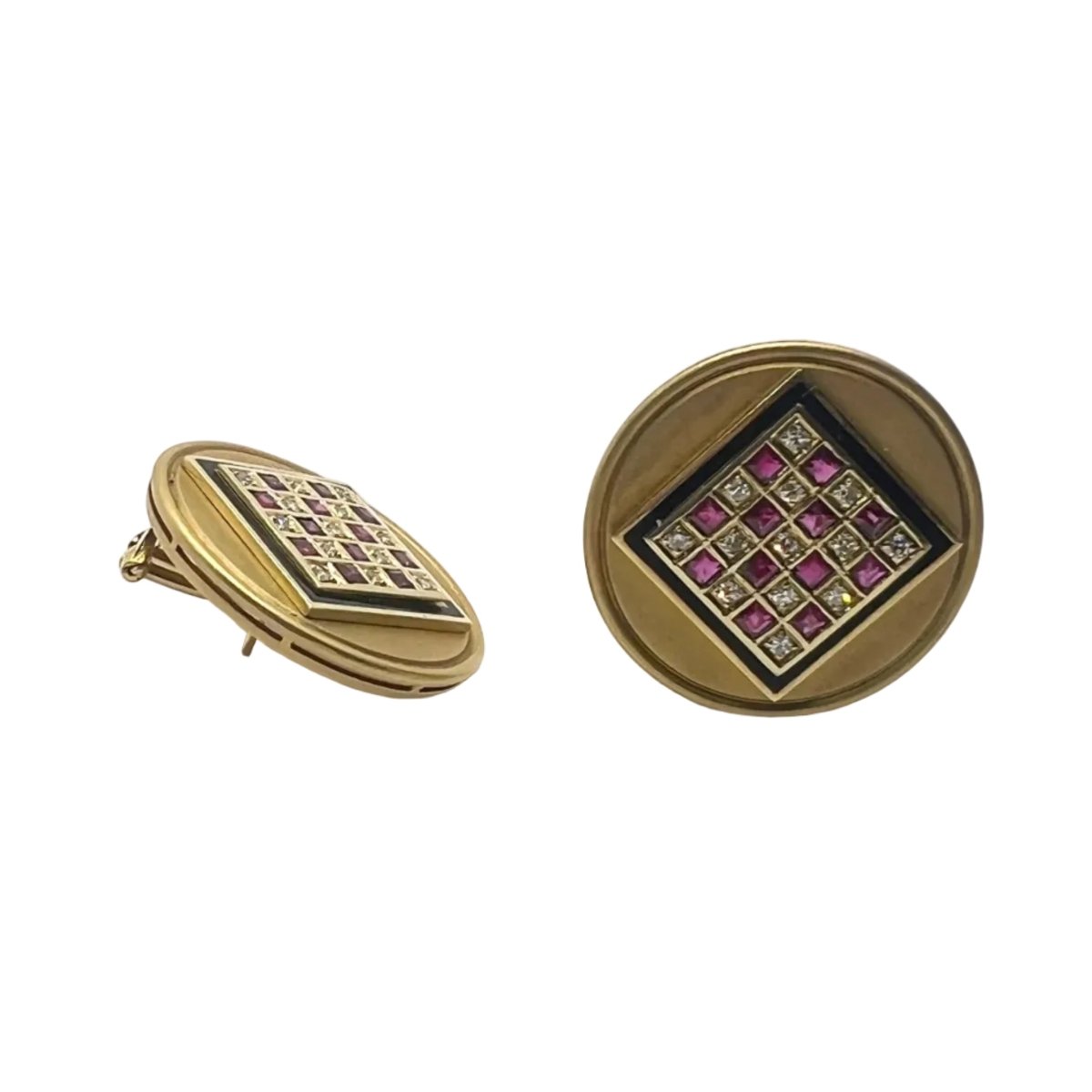 Boucles d'oreilles Clips en or jaune, rubis et diamants - Castafiore