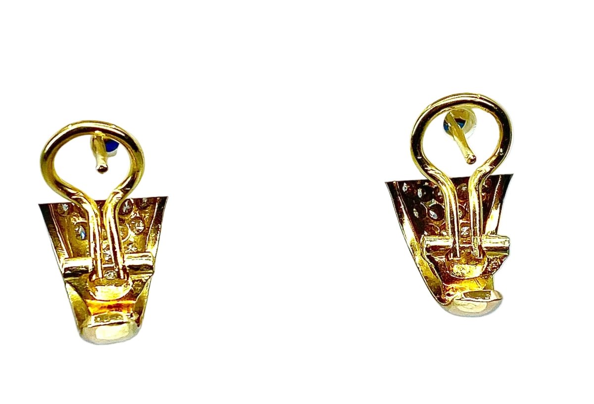 Boucles d'oreilles Clips en or jaune, saphirs et diamants - Castafiore