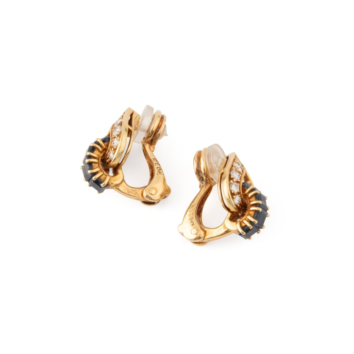 Boucles d'oreilles Clips en or jaune, saphirs et diamants - Castafiore