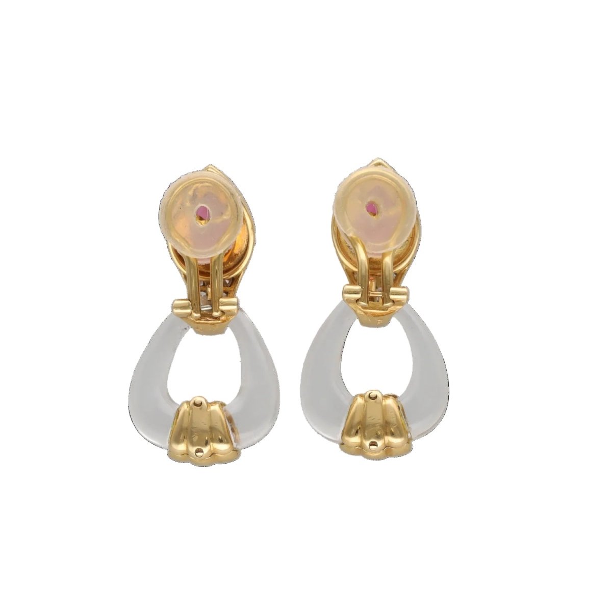 Boucles d'oreilles Clips en or jaune, tourmalines, cristal et diamants - Castafiore