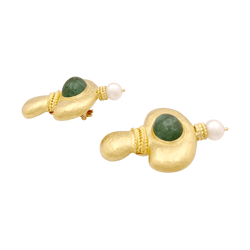 Boucles d'oreilles Clips en or jaune, tourmalines et perles - Castafiore