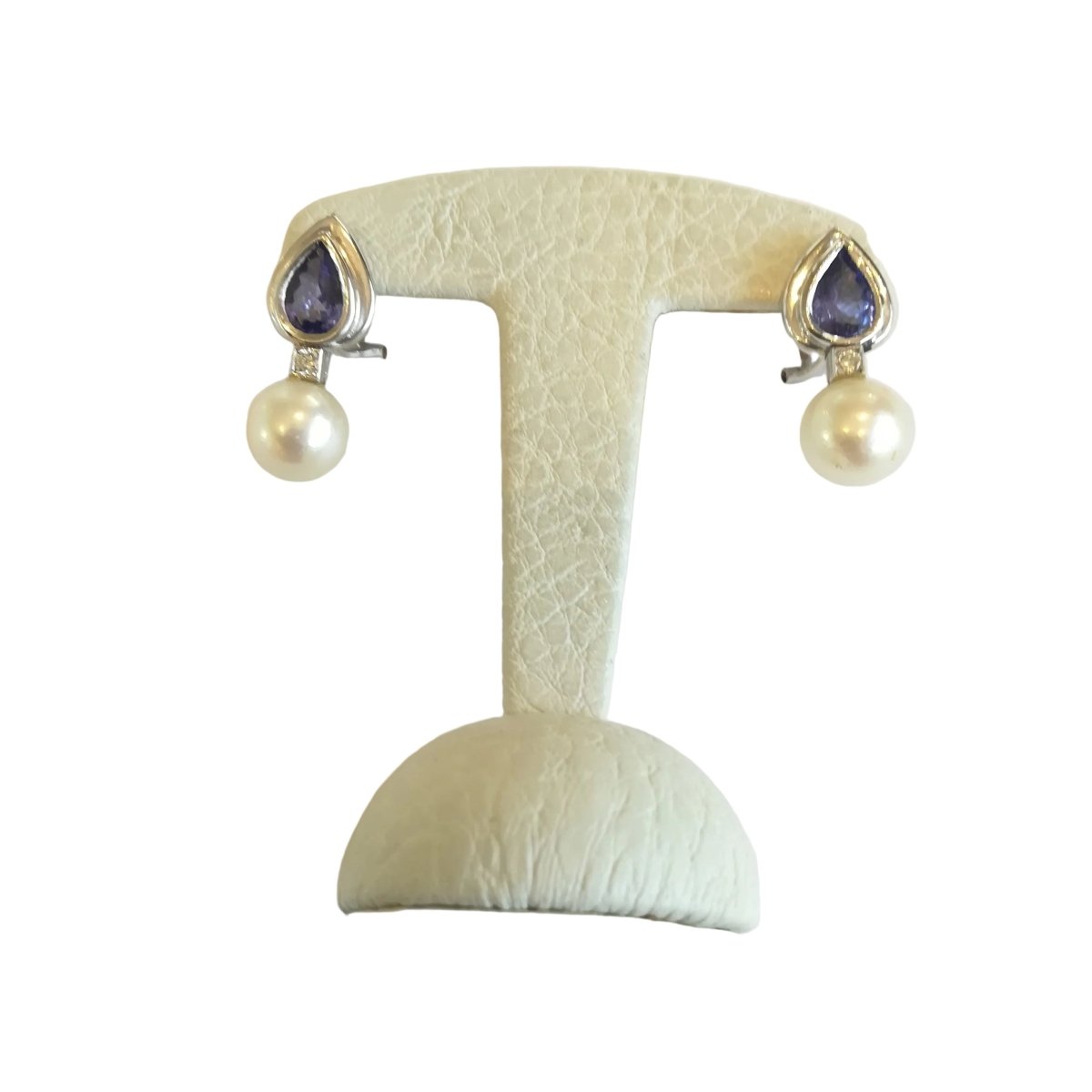 Boucles d'oreilles Clips en platine, perles, tanzanites et diamants - Castafiore