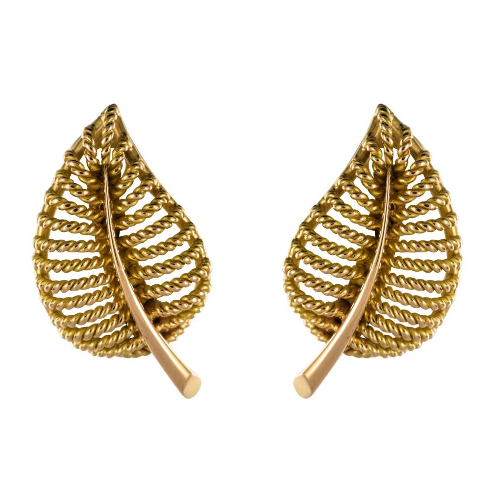 Boucles d'oreilles clips feuilles d'or - Castafiore