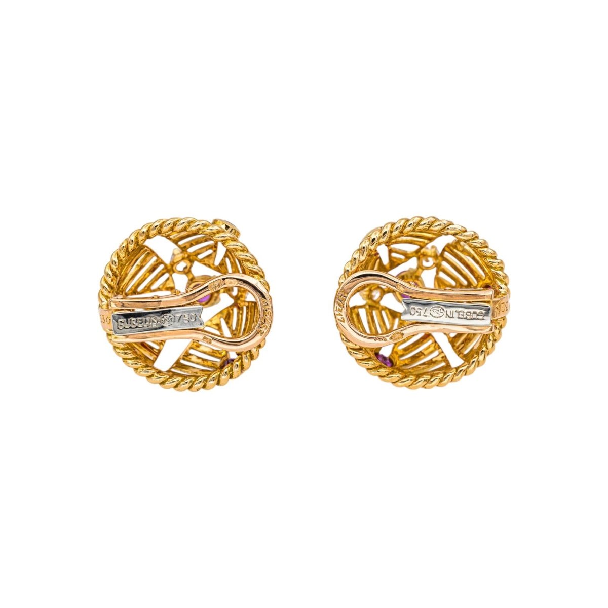 Boucles d'oreilles Clips GÜBELIN en or jaune, rubis et diamants - Castafiore