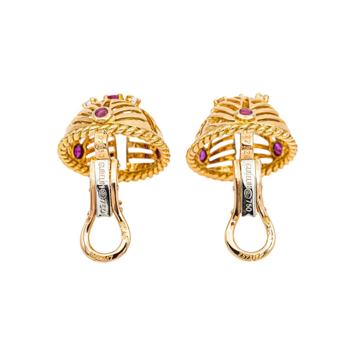 Boucles d'oreilles Clips GÜBELIN en or jaune, rubis et diamants - Castafiore