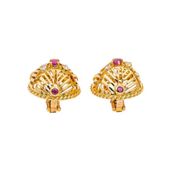 Boucles d'oreilles Clips GÜBELIN en or jaune, rubis et diamants - Castafiore