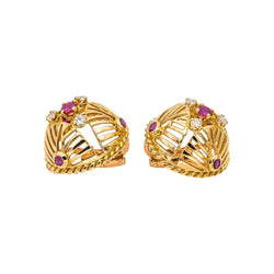 Boucles d'oreilles Clips GÜBELIN en or jaune, rubis et diamants - Castafiore
