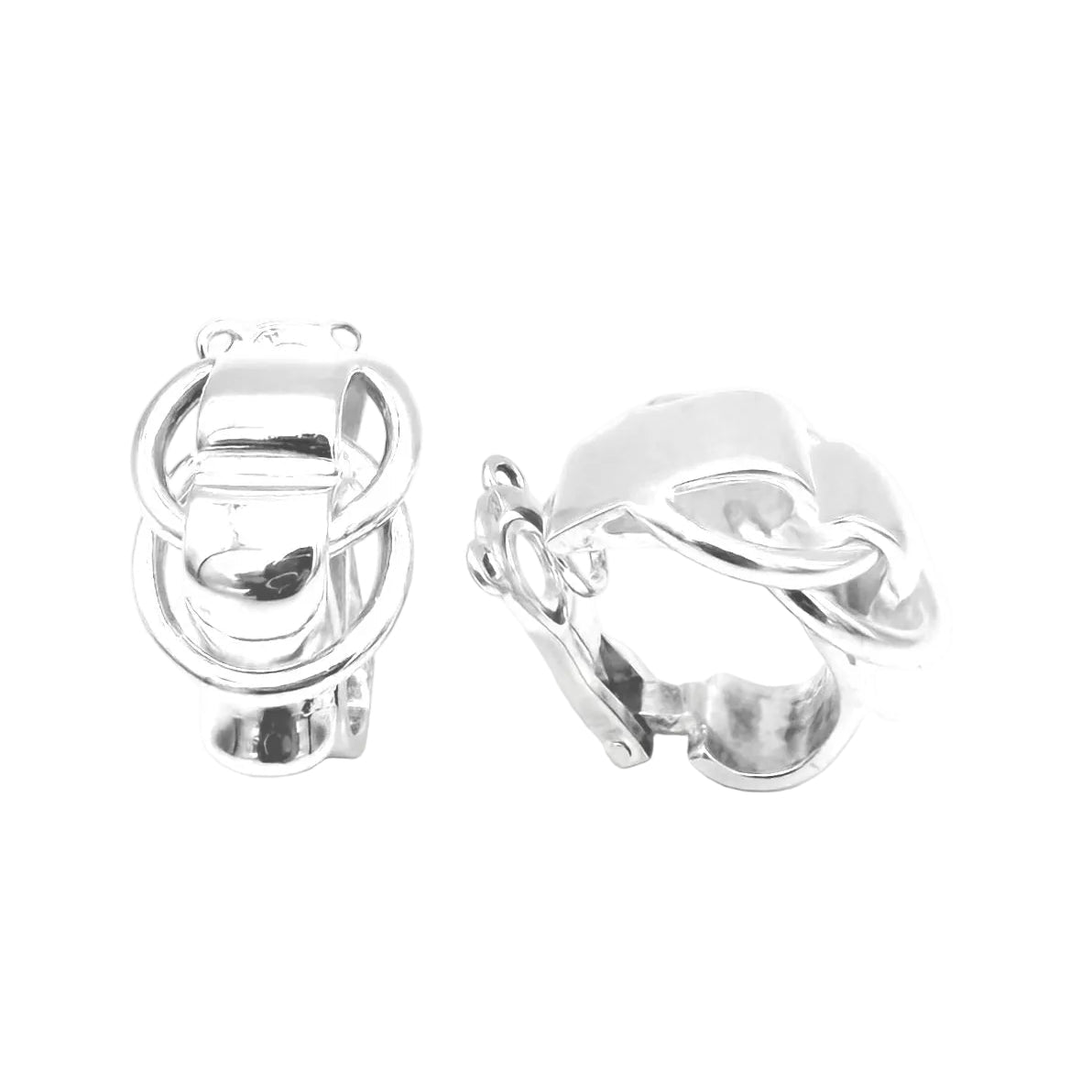 Boucles d'oreilles Clips HERMÈS X GAETAN DE PERCIN "Deux anneaux" en argent - Castafiore