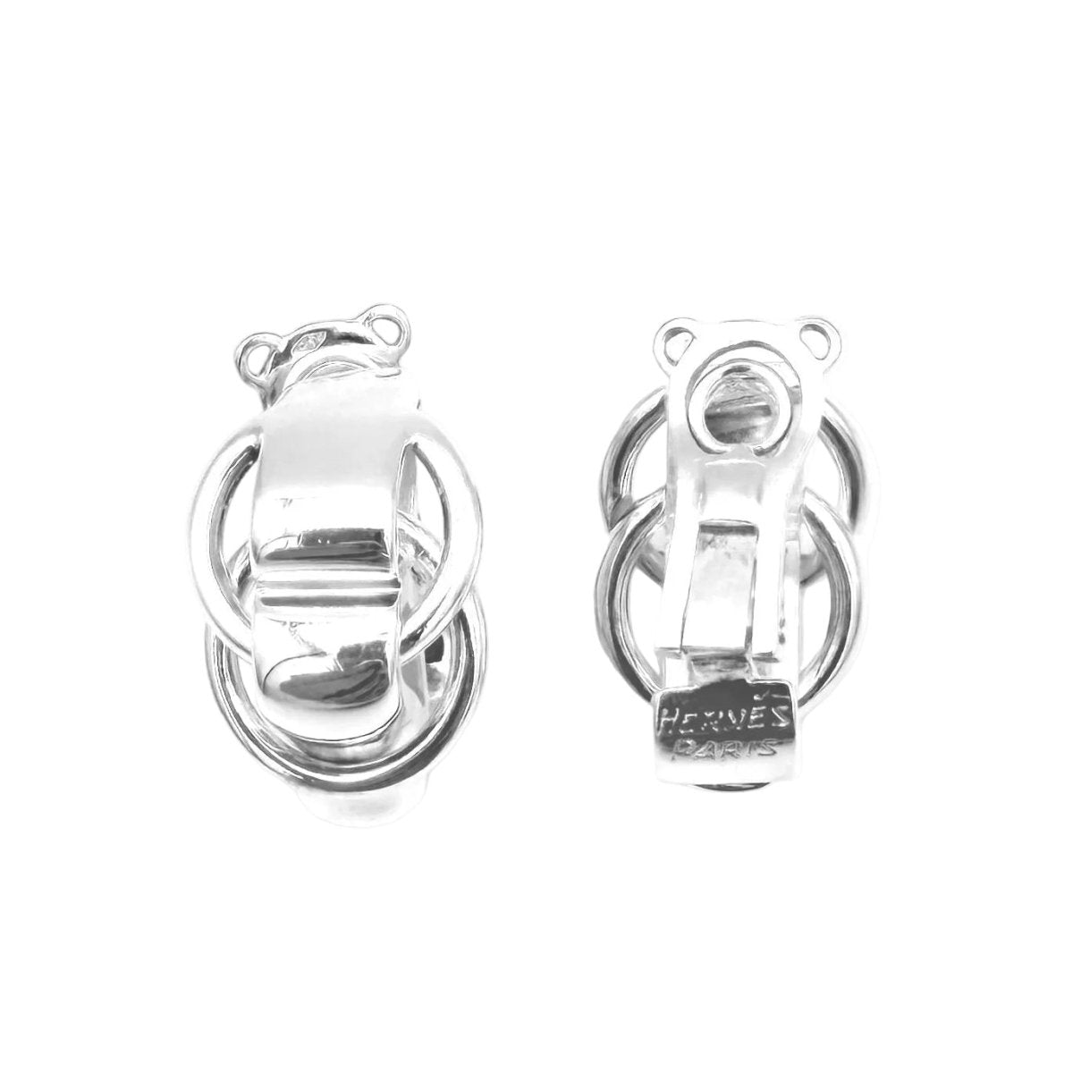 Boucles d'oreilles Clips HERMÈS X GAETAN DE PERCIN "Deux anneaux" en argent - Castafiore