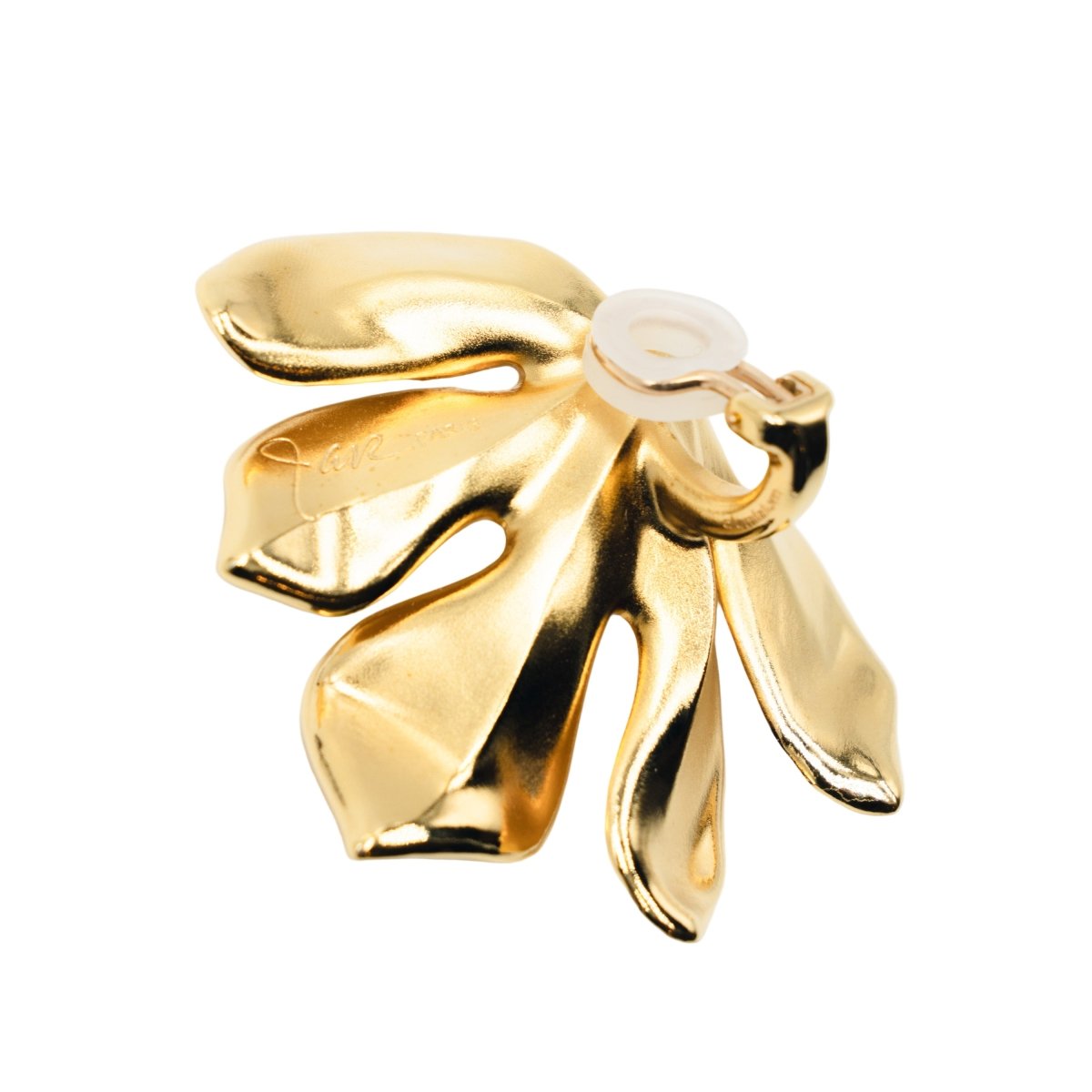 Boucles d'oreilles Clips JAR "Feuille de figuier" en aluminium et or jaune - Castafiore