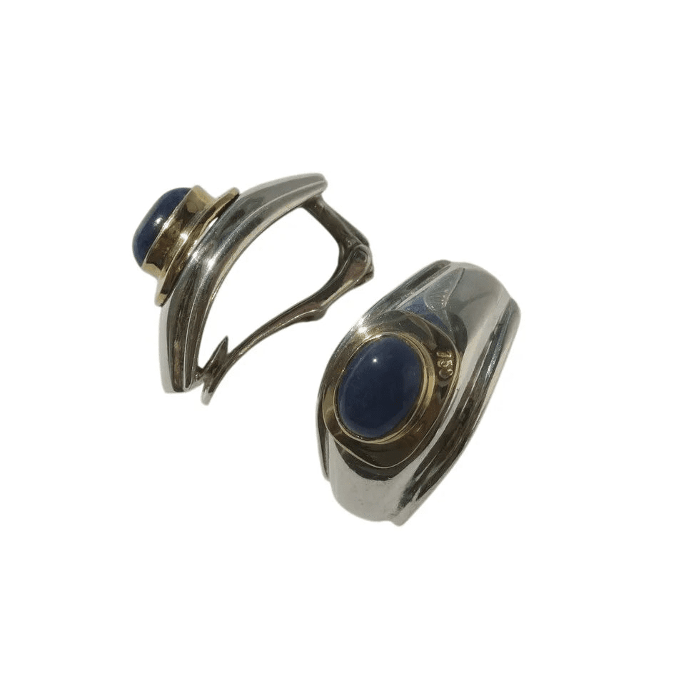 Boucles d'oreilles Clips LALAOUNIS en or jaune, argent et saphirs - Castafiore