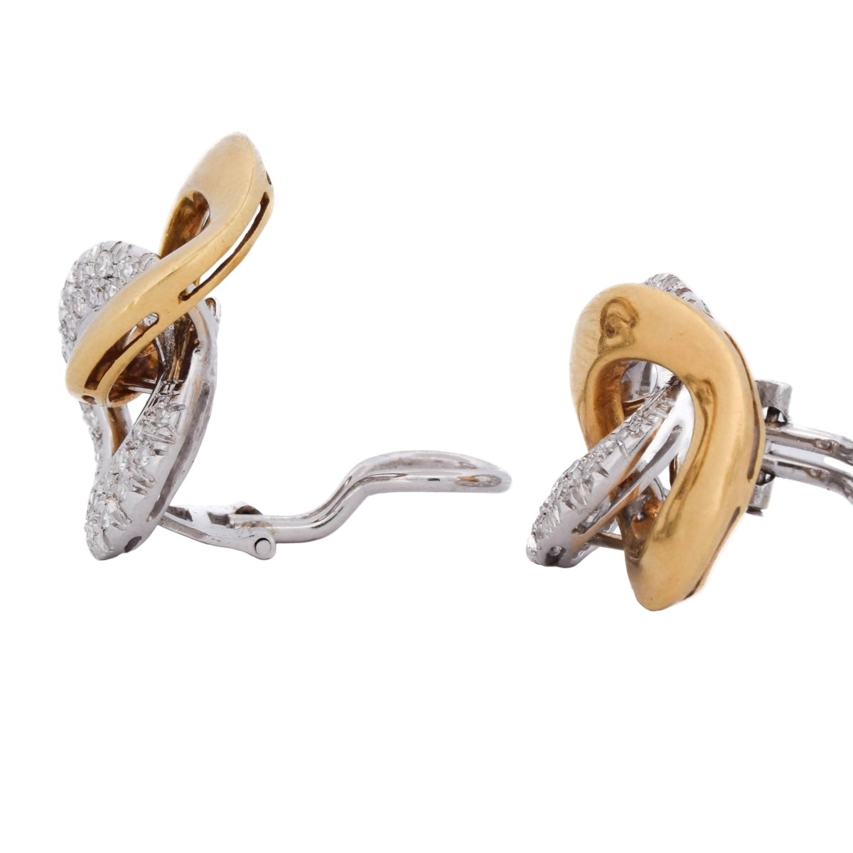 Boucles d'oreilles Clips LUNATI en or blanc, or jaune et diamants - Castafiore