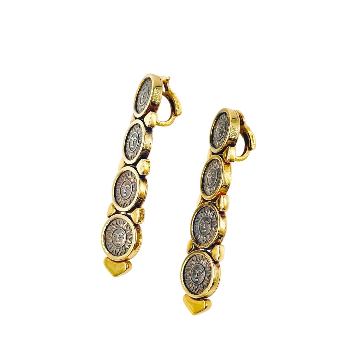 Boucles d'oreilles Clips MARINA B "Soleil" en or jaune et argent - Castafiore