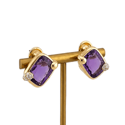 Boucles d'oreilles Clips POMELLATO en or jaune, améthyste et diamants - Castafiore