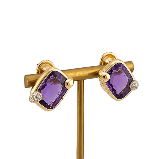 Boucles d'oreilles Clips POMELLATO en or jaune, améthyste et diamants - Castafiore