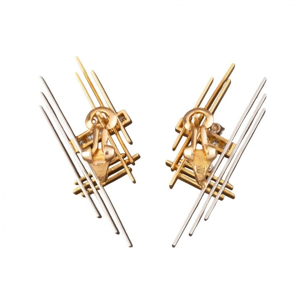 Boucles d'oreilles Clips WOLFERS en or jaune, platine et diamants - Castafiore