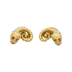 Boucles d'oreilles Clips ZOLOTAS en or jaune, or blanc, rubis et diamants - Castafiore