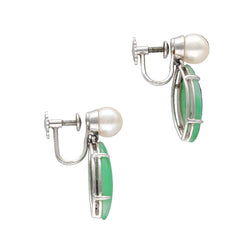 Boucles d'oreilles Clous en or blanc, jade et perles - Castafiore