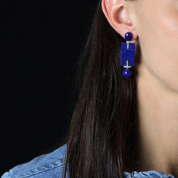 Boucles d'oreilles Clous en or blanc, lapis - lazuli et diamants - Castafiore