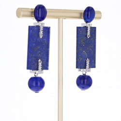 Boucles d'oreilles Clous en or blanc, lapis - lazuli et diamants - Castafiore