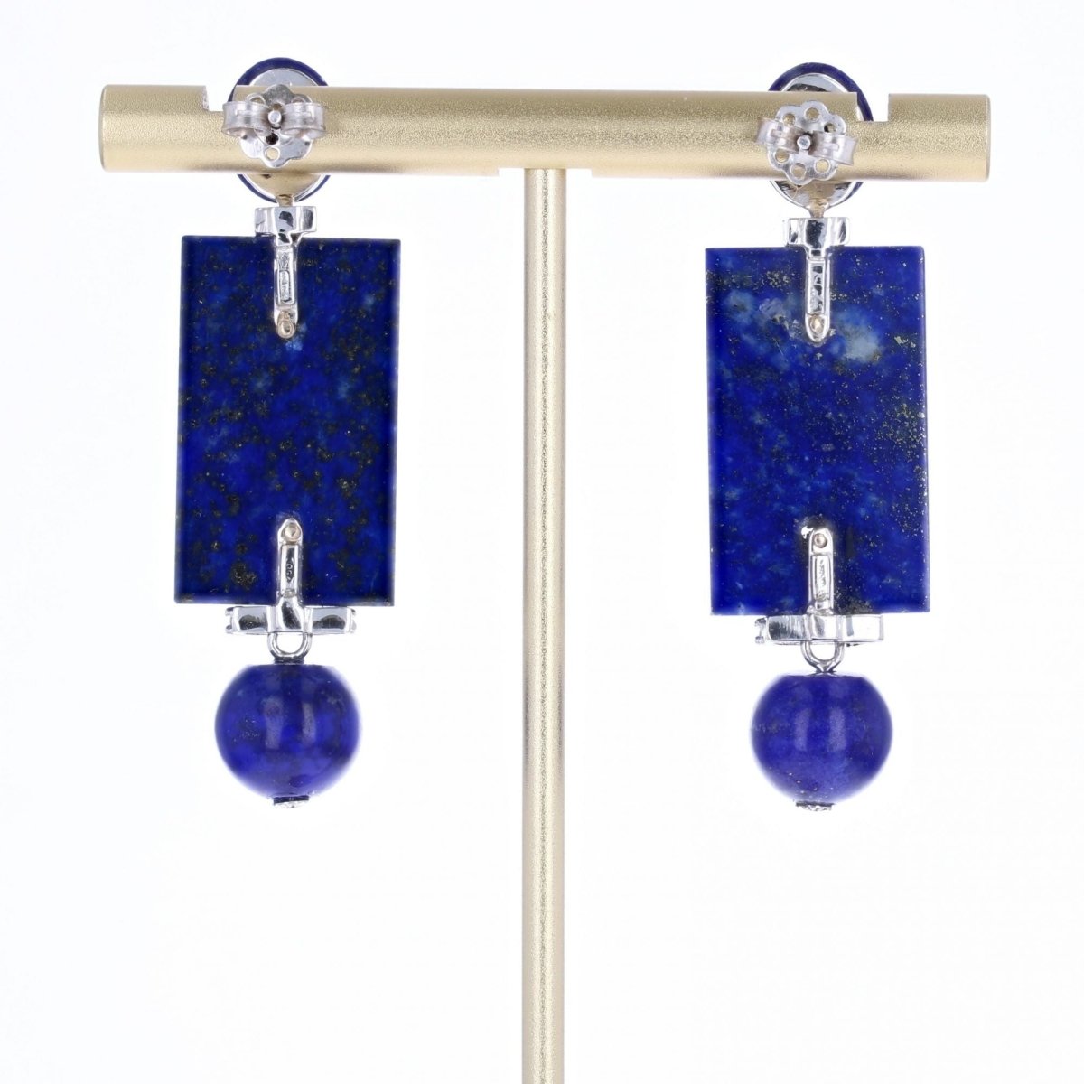 Boucles d'oreilles Clous en or blanc, lapis - lazuli et diamants - Castafiore
