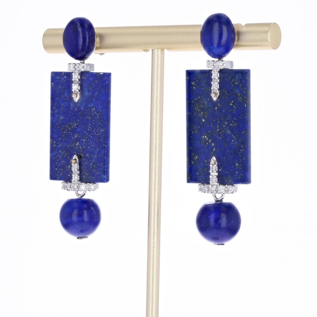 Boucles d'oreilles Clous en or blanc, lapis - lazuli et diamants - Castafiore