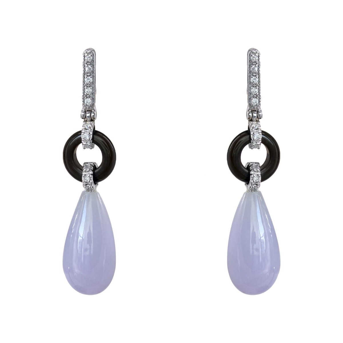 Boucles d'oreilles Clous en or blanc, onyx, jade et diamants - Castafiore