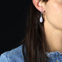 Boucles d'oreilles Clous en or blanc, onyx, jade et diamants - Castafiore