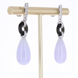 Boucles d'oreilles Clous en or blanc, onyx, jade et diamants - Castafiore