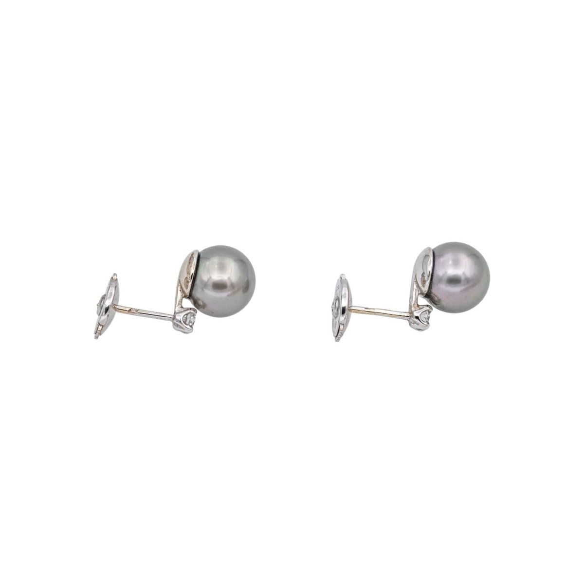 Boucles d'oreilles Clous en or blanc, perles et diamants - Castafiore