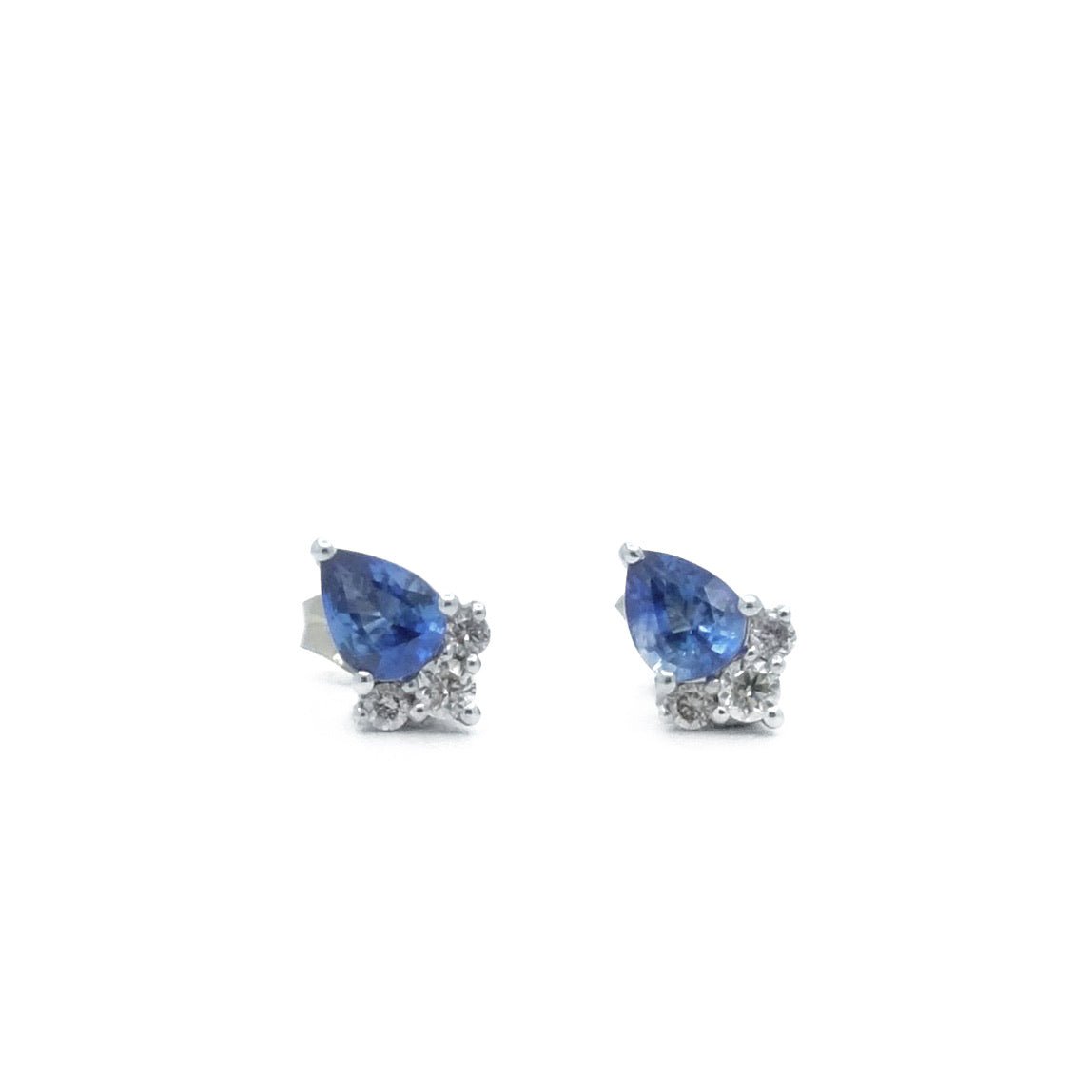 Boucles d'oreilles Clous en or blanc, saphir et diamants - Castafiore