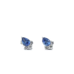 Boucles d'oreilles Clous en or blanc, saphir et diamants - Castafiore
