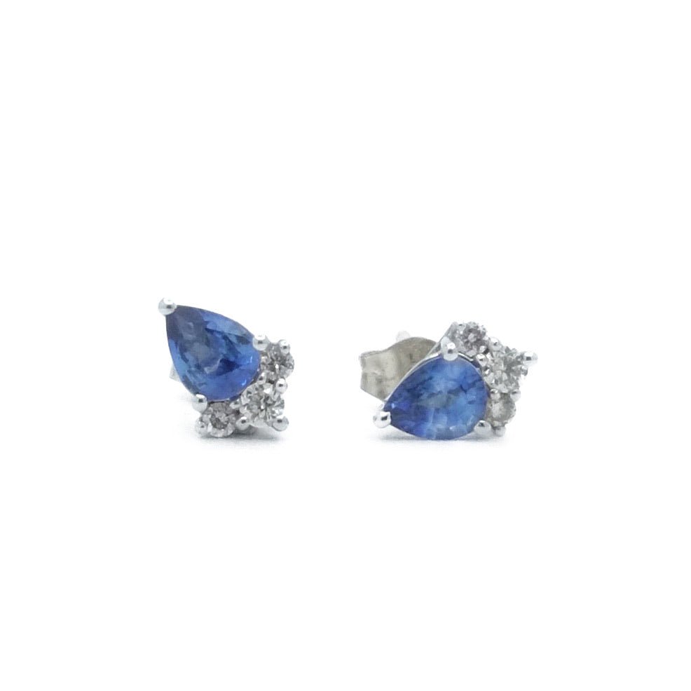 Boucles d'oreilles Clous en or blanc, saphir et diamants - Castafiore