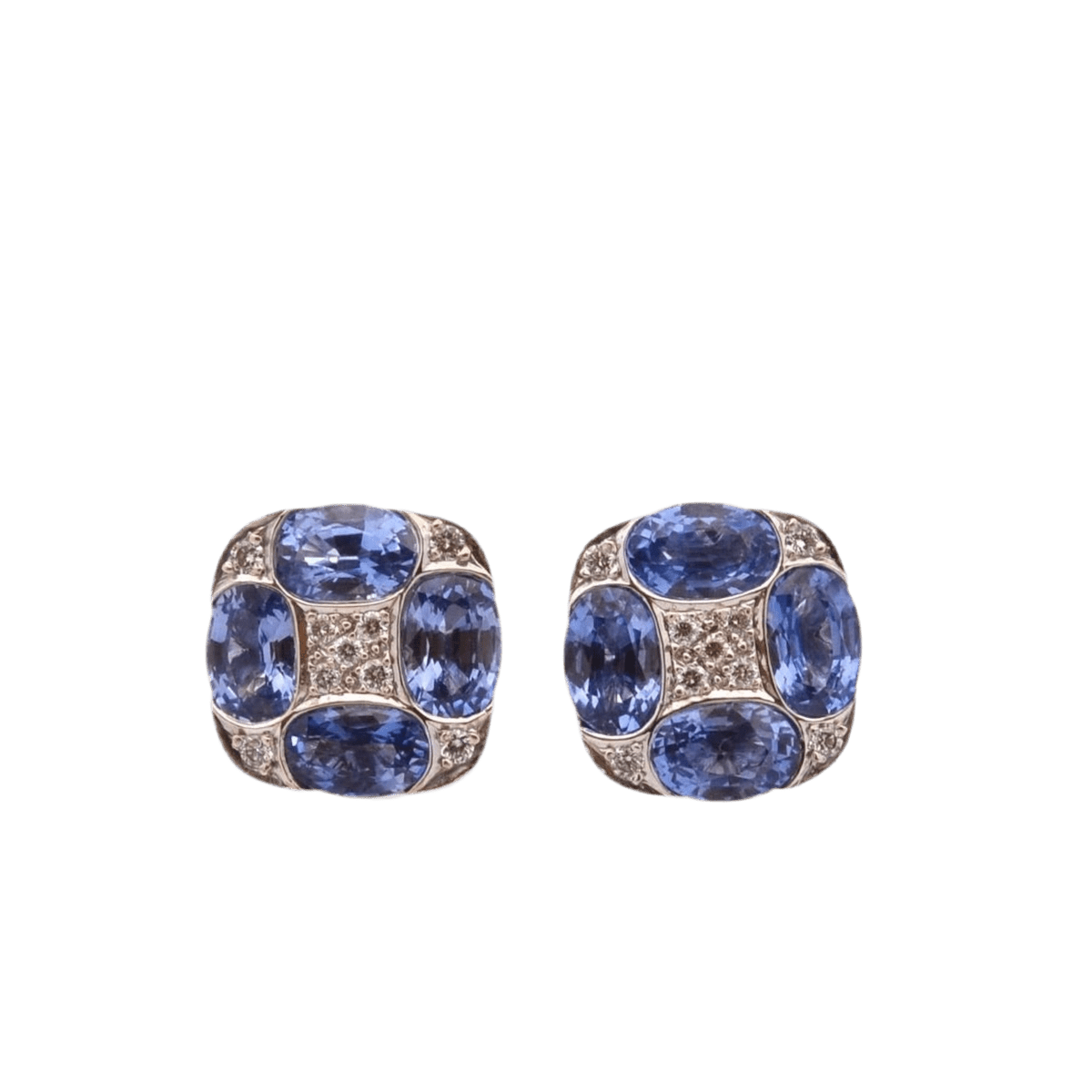 Boucles d'oreilles Clous en or blanc, saphirs et diamants - Castafiore