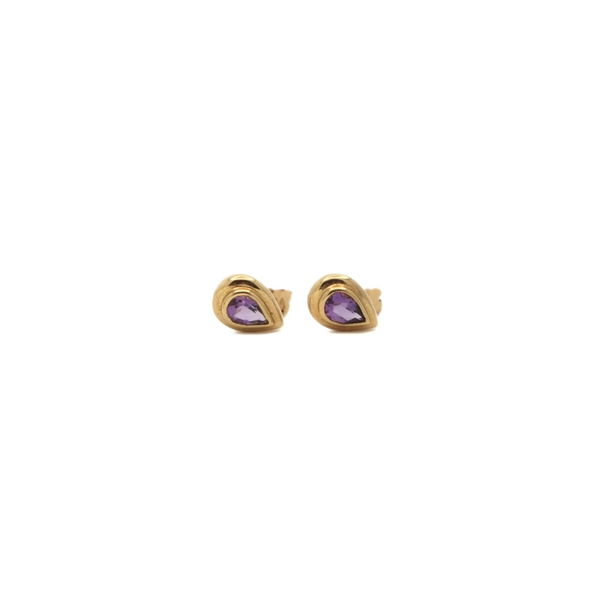 Boucles d'oreilles Clous en or jaune et améthyste - Castafiore