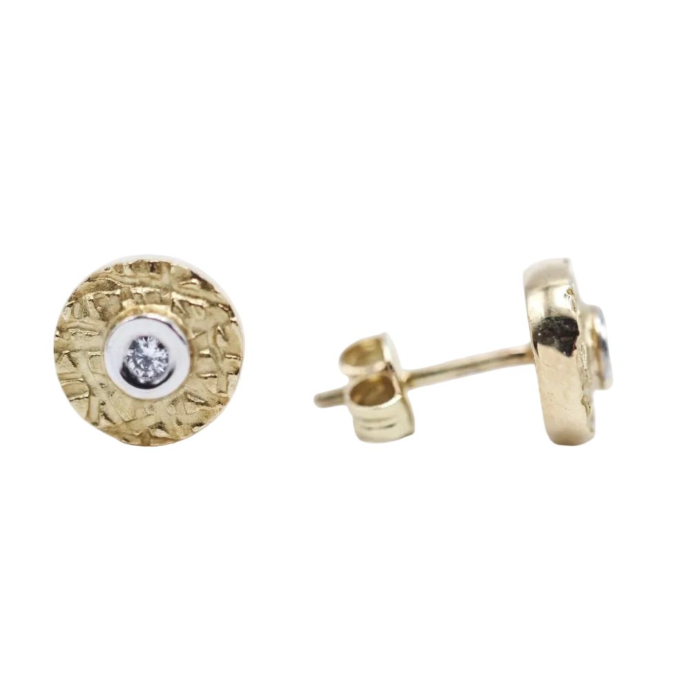 Boucles d'oreilles Clous en or jaune, or blanc et diamants - Castafiore