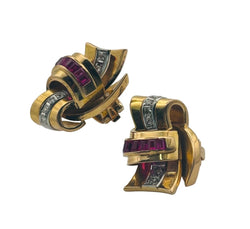 Boucles d'oreilles Clous en or jaune, rubis et diamants - Castafiore