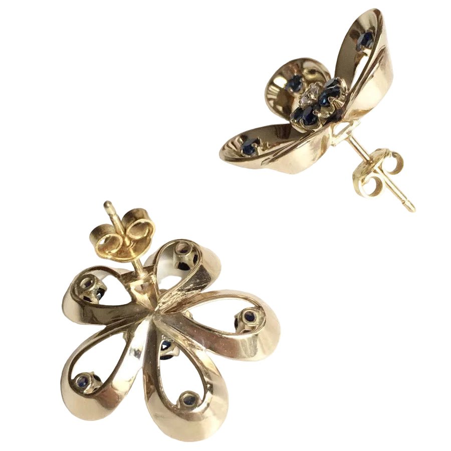 Boucles d'oreilles Clous en or jaune, saphirs et diamants - Castafiore