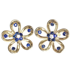 Boucles d'oreilles Clous en or jaune, saphirs et diamants - Castafiore